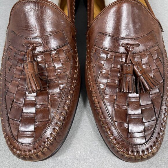 Nordstrom Mens Leather Loafers Brown Woven Size 10M Tassel Driving Shoes Italy main image 11